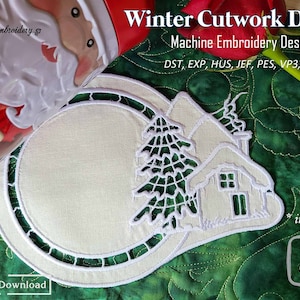 Winter Cutwork Doily: ITH Machine Embroidery Design (6x8 and 6x10) (Digital Download)