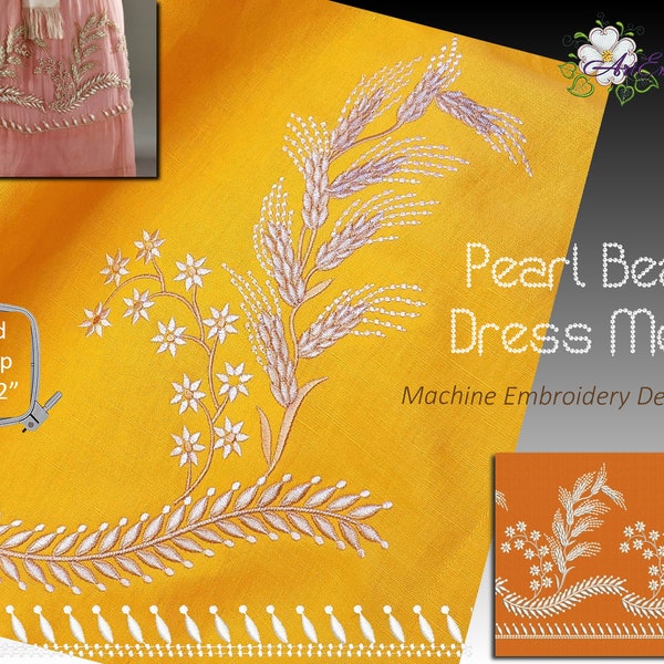 Pearl Beads 18 Century Woman Dress Motifs  Machine Embroidery Designs Set in three sizes A,B,C  for hoop up to 6x8", 8x10" to 8x12"