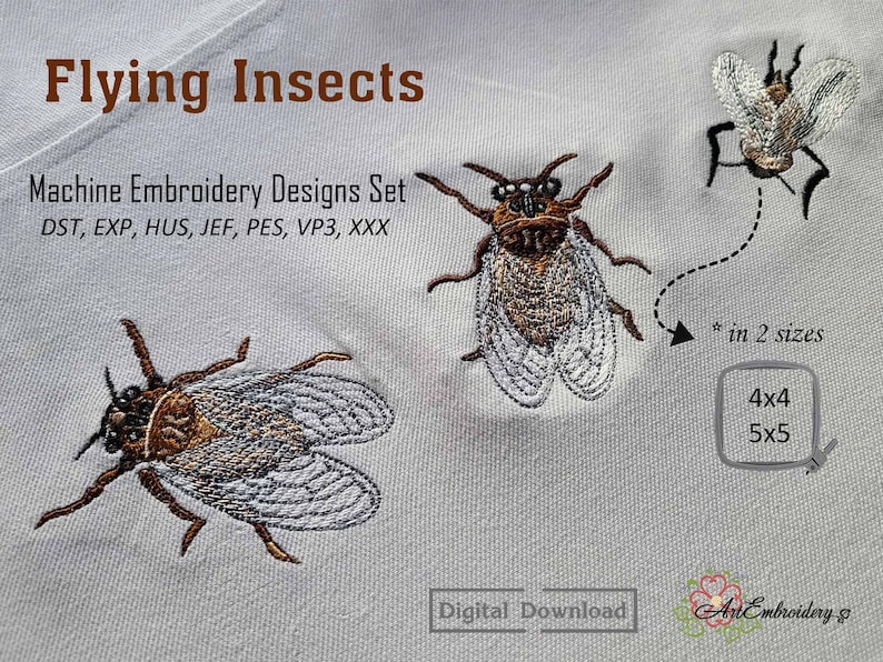 Flying Insects Machine Embroidery Designs: Fly & Mosquito (4x4, 5x5 ...