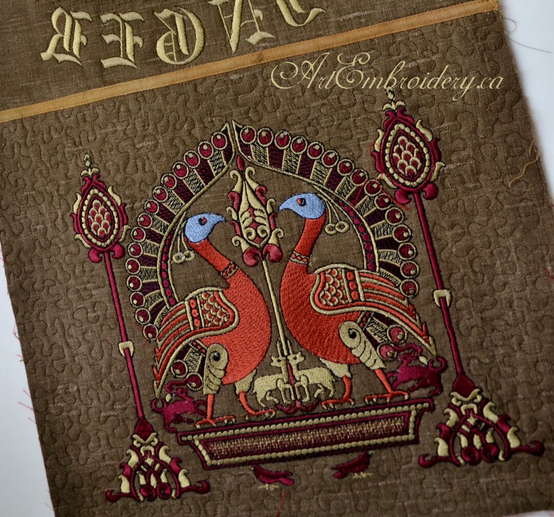 Peacock 12 Century Historical Machine Embroidery Designs Set for Hoop