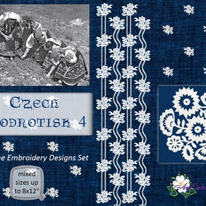 Tsjechische Modrotisk-borduurontwerpen: folkloristische bloemenrand (8 x 12&quot; borduurring)