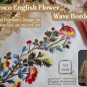AMERI ★ UND FLOWER RAISED EMBROIDERY TOP Rococo English Flower Wave Borders - Historical 18th Century