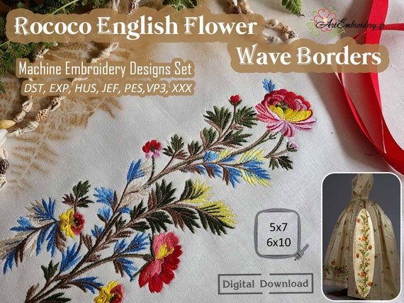 Rococo English Flower Wave Border- Machine Embroidery Designs