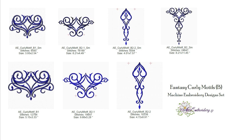 Fantasy Curly Motifs Machine Embroidery Designs Set in Two Versions of Filling for Clothes Embellishment and Other Purposes for Hoop 6x10