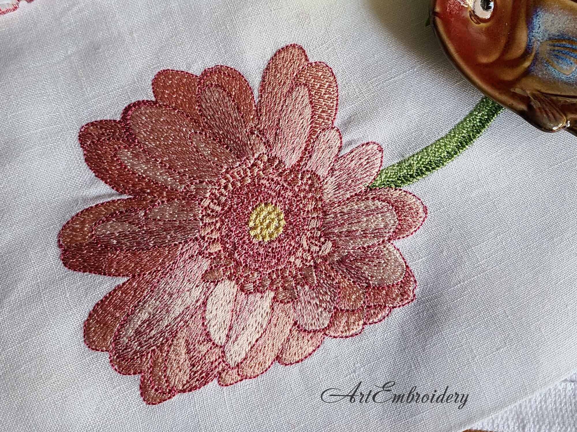 Pink Gerbera Daisy Machine Embroidery Flower Design in Two Etsy