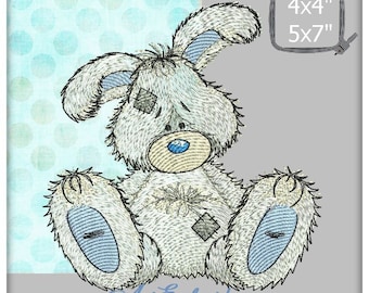 Bunny - Machine Embroidery Design, Old toy series, 2 sizes, hoop 4x4, 5x5" (digital file)