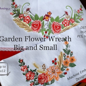 Garden Flower Set of Big and Small Wreaths - Machine Embroidery Designs of five  wreath designs for hoop sizes from 5x7&#39; up to 8x12&quot;  .