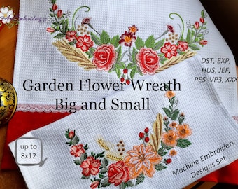 Garden Flower Wreath Machine Embroidery Designs (5x7 to 8x12 Hoops)