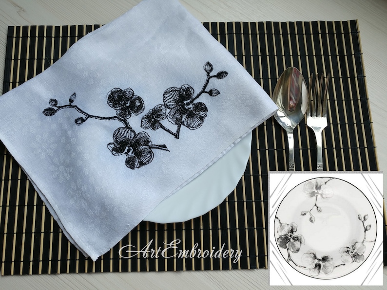 Machine Embroidery Designs Set mix sized for hoop up to 8x8 Black Orchids