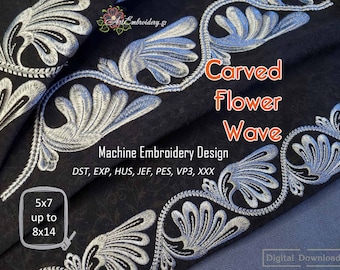 Сarved Flower Wave - Machine Embroidery Endless Border Design for hoop sizes from 5x7" up to 8x14".