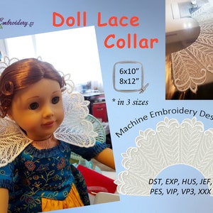 Doll Lace Collar: Elizabethan Style FSL Machine Embroidery Designs (6x10, 8x8, 8x12 Hoops)