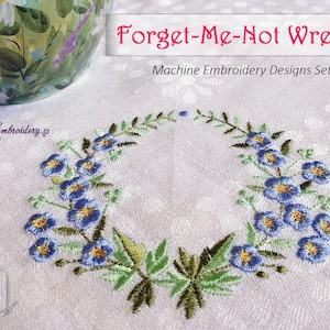Forget-me-not Wreath Machine Embroidery Designs Set in Two