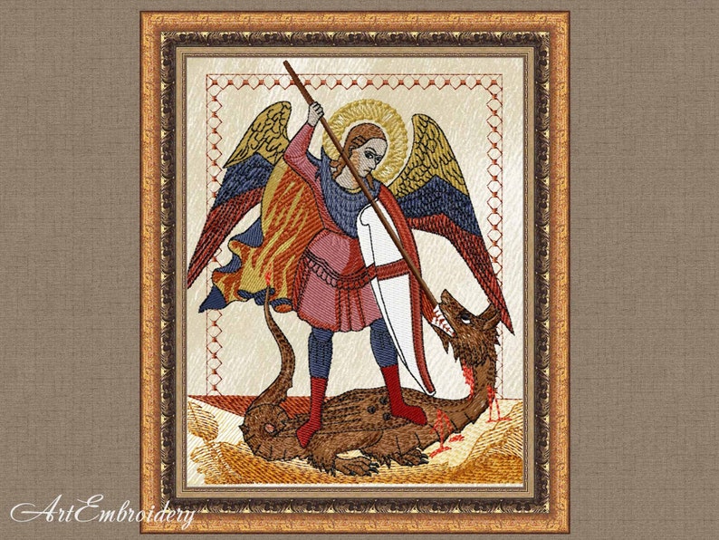 Archangel Michael Slaying the Dragon Machine Religious Embroidery Design in 3 sizes for hoop 5x7, 6x8 and 6x10 image 7