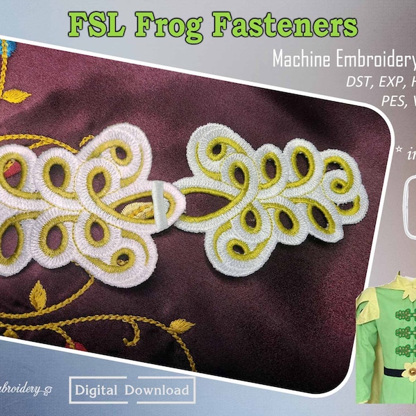 FSL Frosch Verschluss Stickmuster: Chinesischer Knotenverschluss (Digitaler Download)