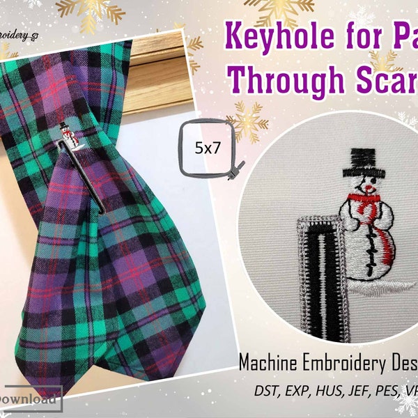 Keyhole for Pass Through Scarf Set 2 - Machine Embroidery Christmas Designs Set for hoop 5x7"