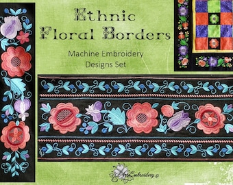 Ethnic Floral Borders Set  - Machine Embroidery Designs Set based on the Hungarian and Ukrainian folk embroideries