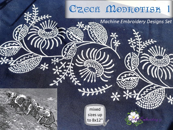 チェコ モドロティスク フローラル ボーダー - 機械刺繍デザイン (8x12