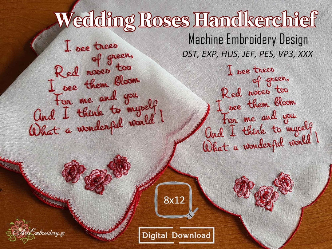 Wedding Roses Handkerchief Machine Embroidery ITH Project Assembled for