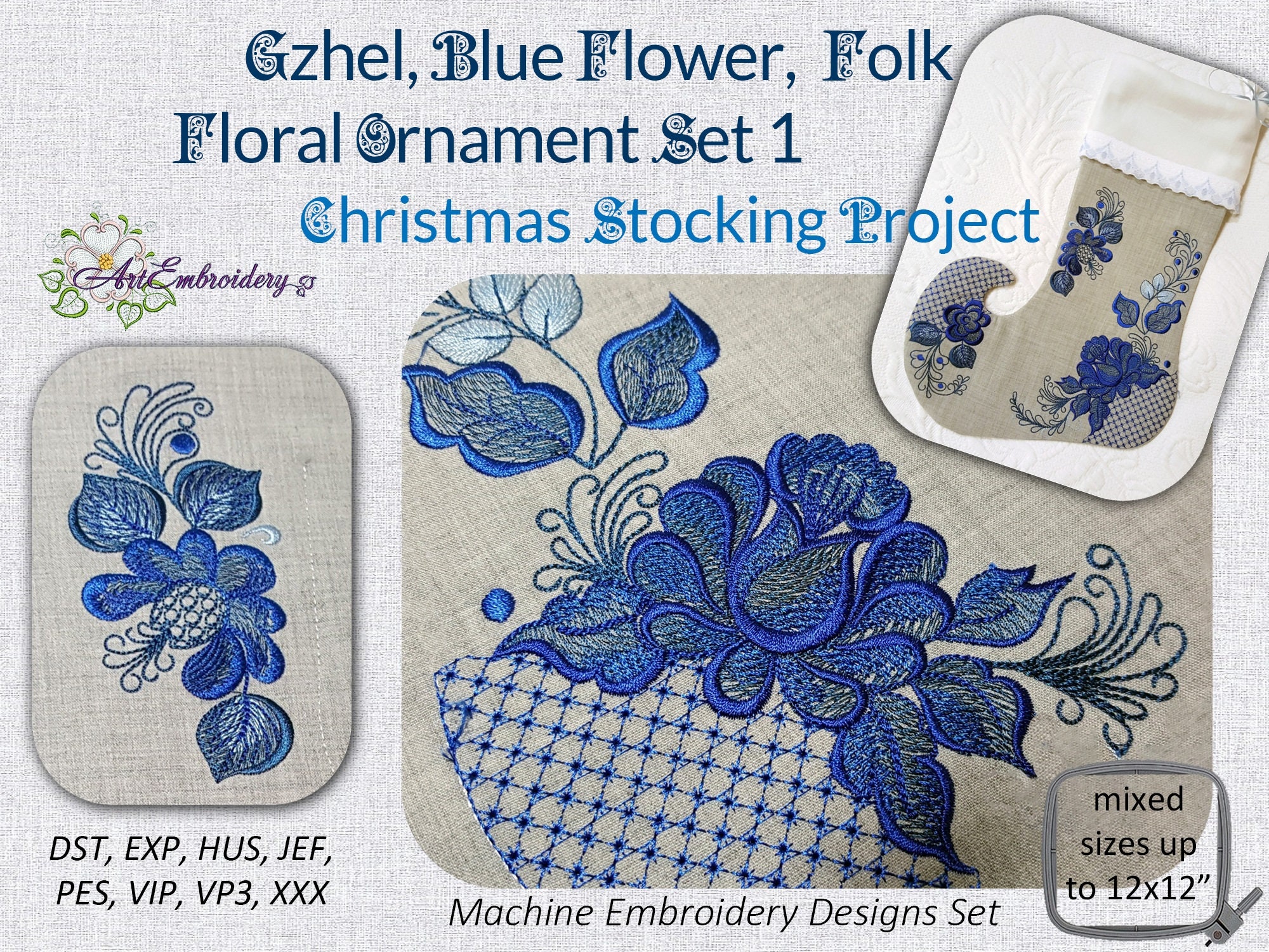 Gzhel, Blue Flower, Russian Folk Floral Ornament, Christmas
