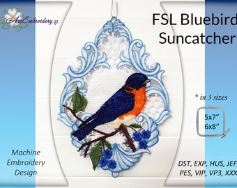 FSL Bluebird Suncatcher - Machine Embroidery Lace ITH project Design in 3 sizes, from  hoop 5x7 (digital)
