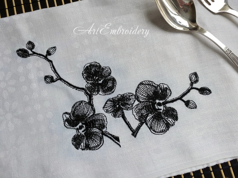 Machine Embroidery Designs Set mix sized for hoop up to 8x8 Black Orchids