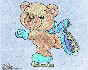 Teddy Skater Boy - Machine Embroidery Design  in two sizes for hoop 5x7" and 4x4" for a Babies and Children