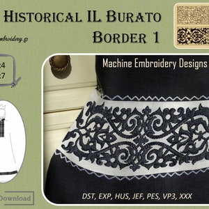 Historical Il Burato Border 1 - Machine Embroidery Historical 16th century Blackwork Designs Set for hoop 4x4&quot; and 5x7&quot;.