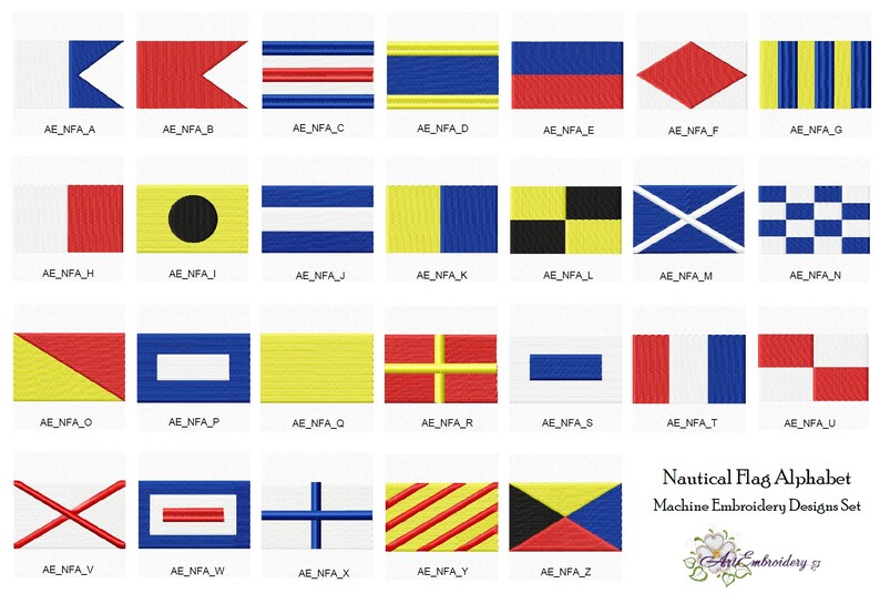 Nautical Flag Alphabet Machine Embroidery Designs Set in two Etsy