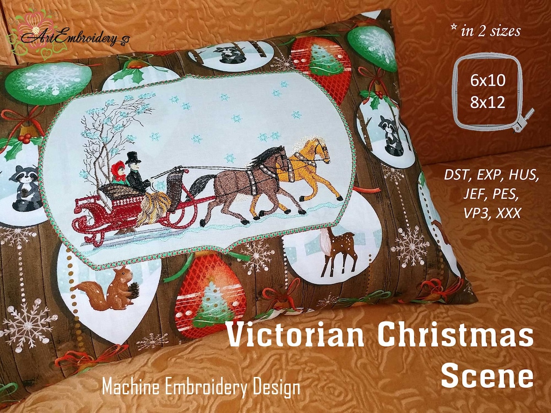 Victorian Christmas Scene Machine Embroidery Design filled and Patch in