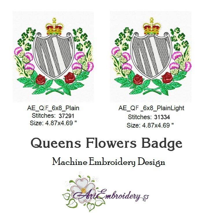 Queens Flowers Badge Machine Embroidery Design of a series Etsy