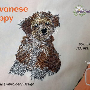 Havanese Puppy - Machine Embroidery Animal Dog Design in naturalistic Style in 3 sizes  for hoop 4x4", 5x5" and 5x7"