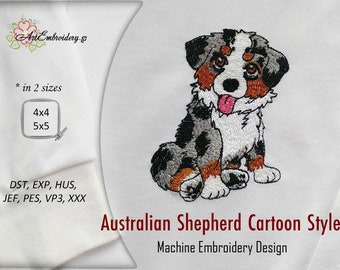 Australian Shepherd Maschinenstickerei: Cartoon Hund (4x4 und 5x5)