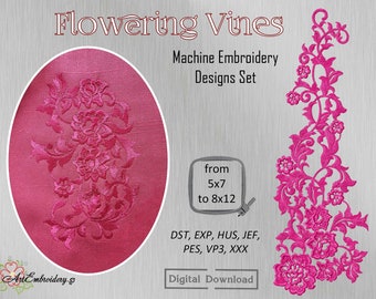 Flowering Vines - Machine Embroidery Set of Five Floral Designs for hoop sizes from 5x7" to 8x12"