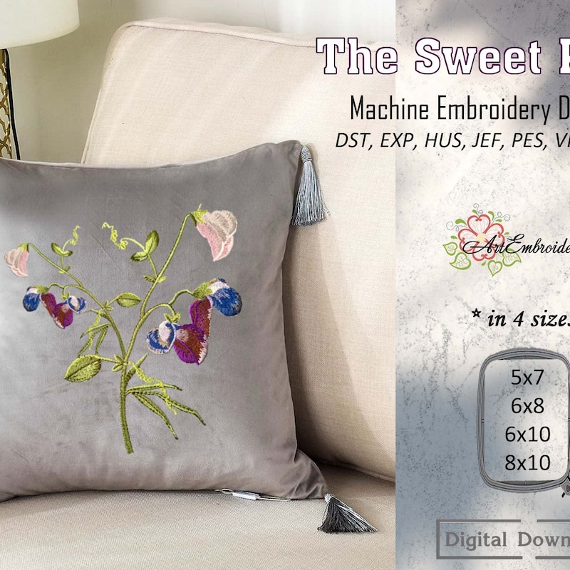 Sweet pea embroidery design etsy uk
