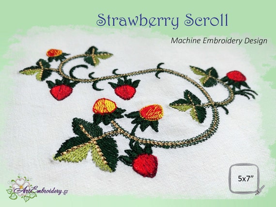 Strawberry Scroll - Machine Embroidery Design for Hoop 5x7