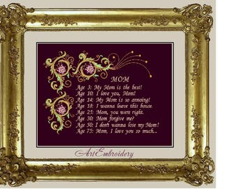 Mom Poem and Pink Flower Scrolls   - Embroidery Designs Set for Mother's Day project