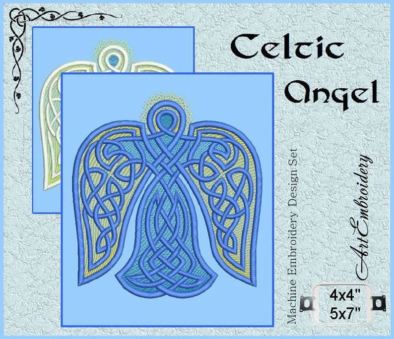 Celtic Angel Embroidery Design Set in Two Sizes for Hoops Etsy