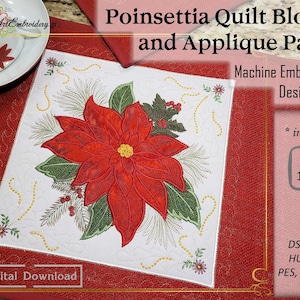 Poinsettia Applique Quilt Blocks: Machine Embroidery Designs (8x8 and 10x10) (Digital Download)