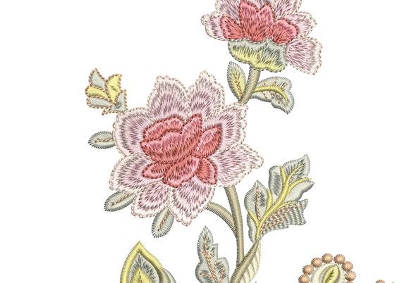 フランスのコートの花柄刺繍デザイン：18世紀のモチーフ（8x12インチの