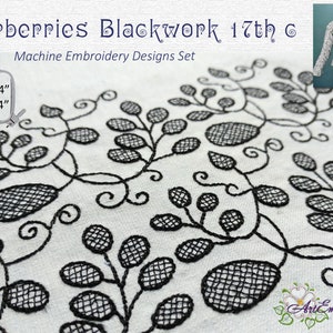Barberries Blackwork Set - Machine Embroidery Designs Set for  Historical 17th Century Costumes reproduction and modern projects.