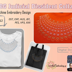 RBG Dissent Collar Machine Embroidery Design (7x12&quot; Hoop) (Digital Download)