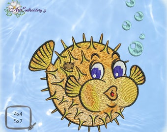 Puffer Fish - Machine Embroidery Designs Set of a series Ocean Life "Old Toy" in two sizes for hoop 4x4" and 5x7"