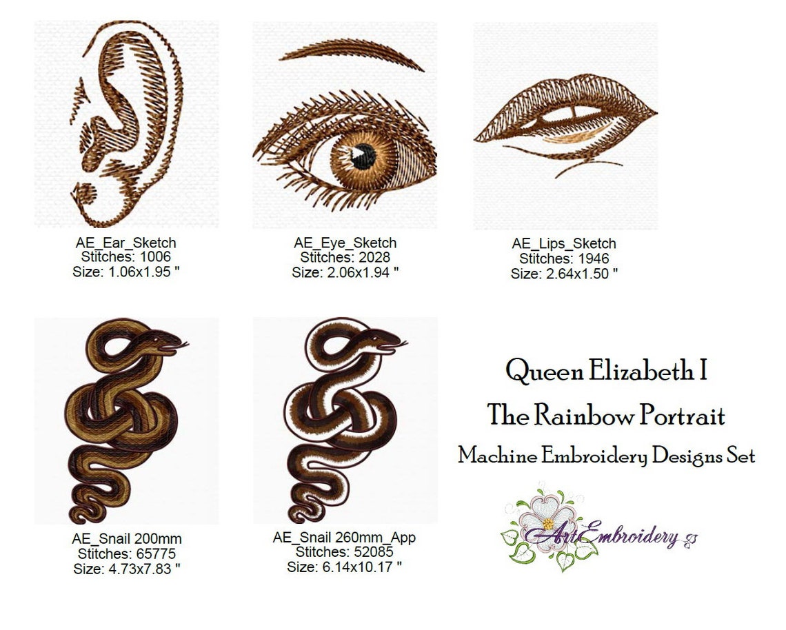 Queen Elizabeth I Embroidery Designs: Rainbow Portrait Symbols (8x12 ...