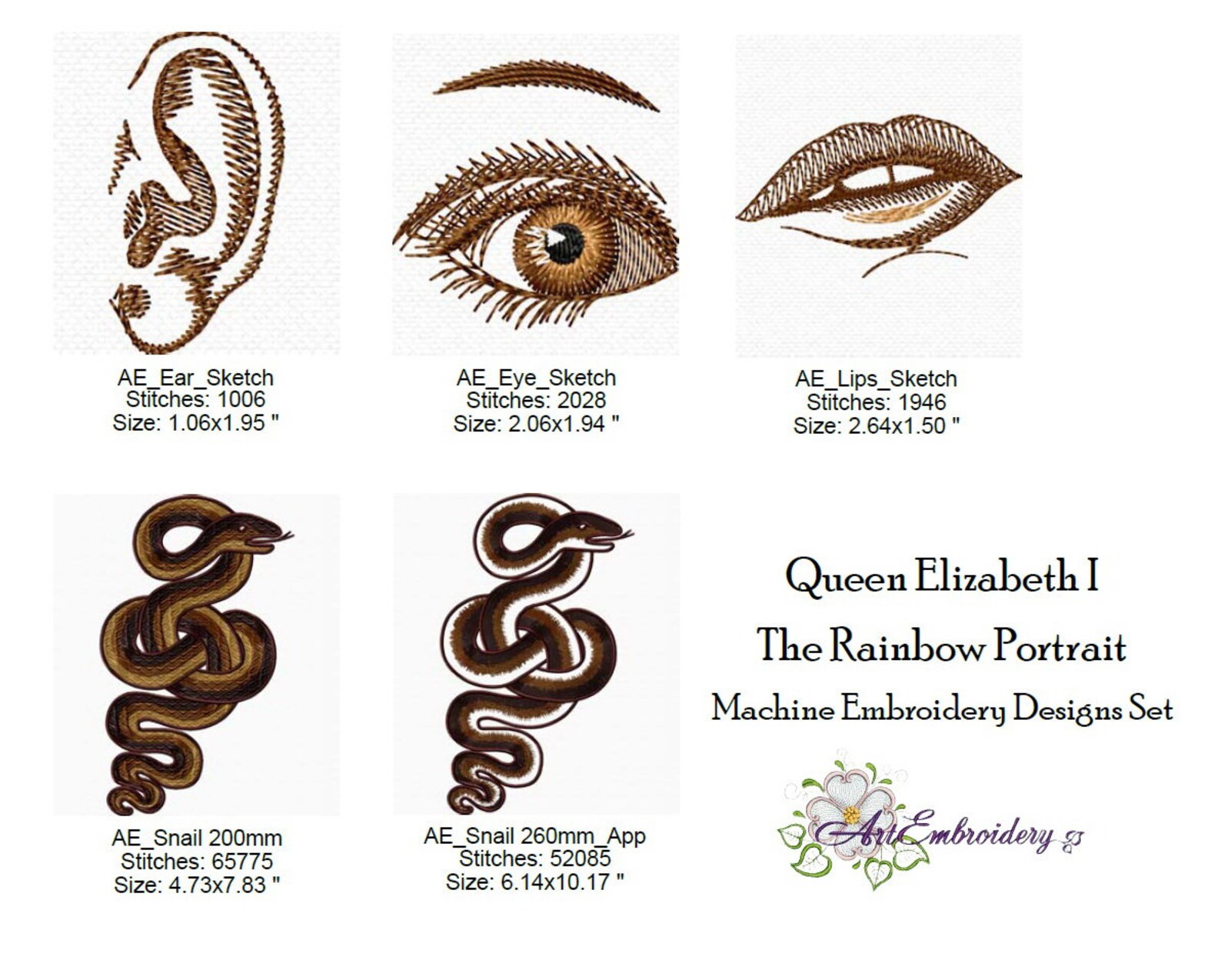Queen Elizabeth I Embroidery Designs: Rainbow Portrait Symbols (8x12 ...