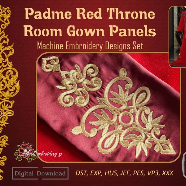 Padme Red Throne Room Gown Panels - Machine Embroidery Cosplay Designs Set for hoop 7x14"