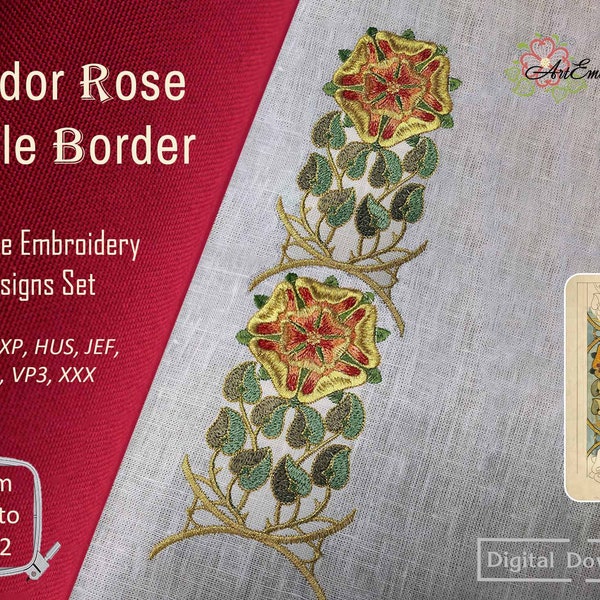 Tudor Rose Stole Border - Machine Embroidery Historical Design in three sizes for hoop 5x7" and up to  8x12".