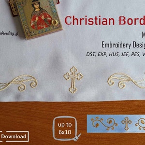 Christelijke kruisborduurontwerpen: religieuze randen, rollen (4 x 4 tot 6 x 10 hoepel) (digitale download)
