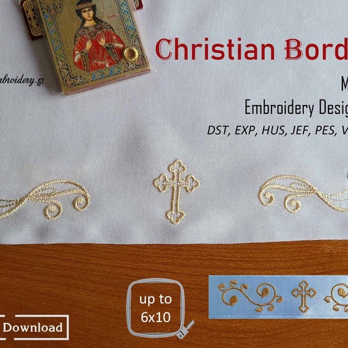 Christian Cross Embroidery Designs: Religious Borders, Scrolls (4x4 to 6x10 Hoop) (Digital Download)