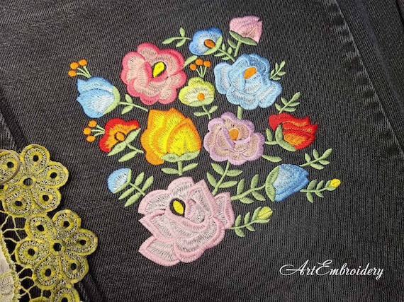 Flores al estilo mexicano oaxaqueño Bordado a máquina Diseño - Etsy España Flores al estilo mexicano oaxaqueño Bordado a máquina Diseño - Etsy España