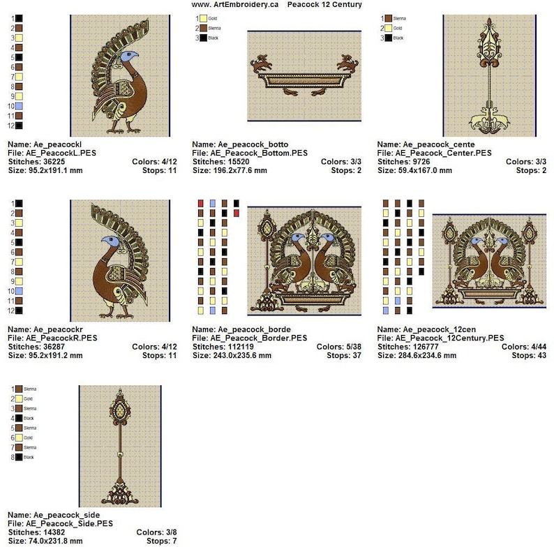Peacock 12 Century Historical Embroidery Designs Set For Etsy
